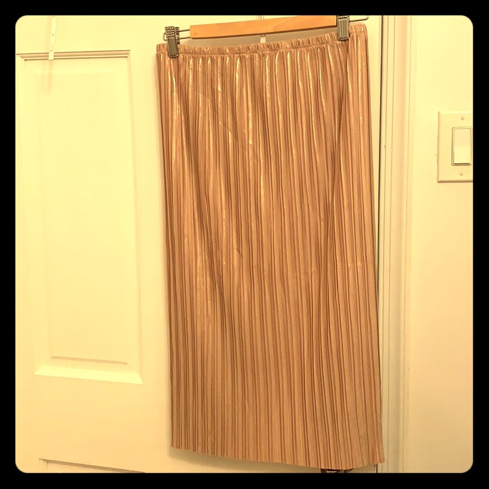Blush/Gold Metallic H&M Midi Pleated Skirt
